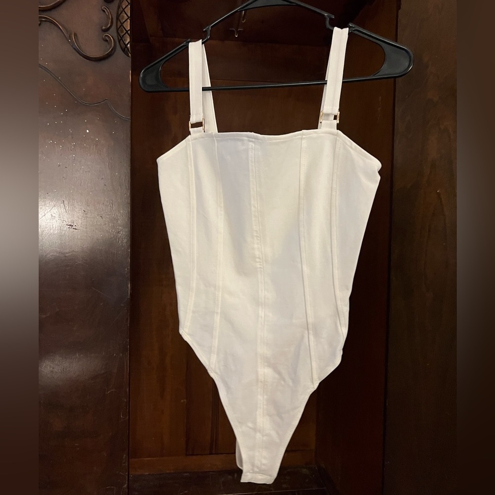 H&M white bodysuit with gold hardware